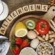 Allergens image with a variety of fruit and other foods